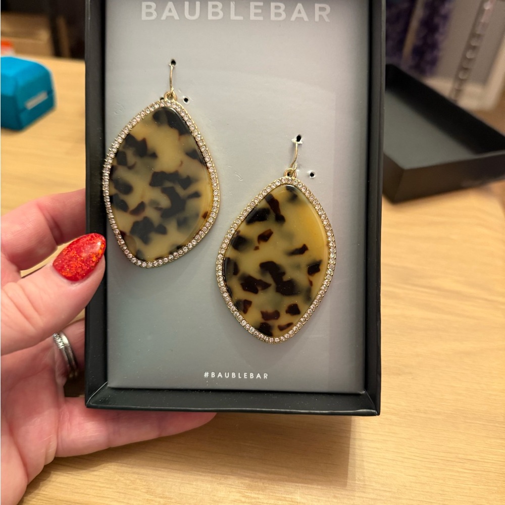 BaubleBar Leopard Pattern Earrings with Gold Trim